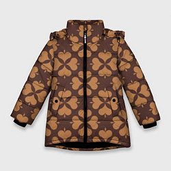 Куртка зимняя для девочки Четырехлистный клевер коричневый, цвет: 3D-черный