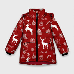 Куртка зимняя для девочки Новогоднее настроение уют, цвет: 3D-красный