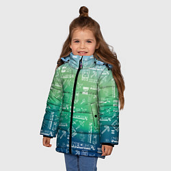 Куртка зимняя для девочки Майнкрафт символы на потертом фоне, цвет: 3D-красный — фото 2