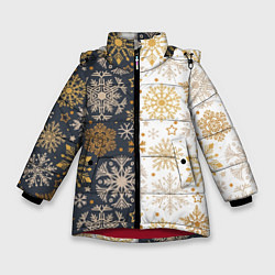 Зимняя куртка для девочки Рождественские милые золотые снежинки