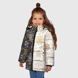 Куртка зимняя для девочки Рождественские милые золотые снежинки, цвет: 3D-красный — фото 2
