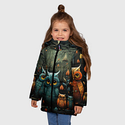 Куртка зимняя для девочки Совы в стиле Folk Art, цвет: 3D-черный — фото 2