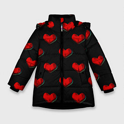 Зимняя куртка для девочки Красные сердца полигоны