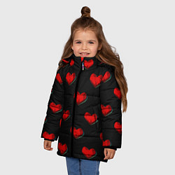 Куртка зимняя для девочки Красные сердца полигоны, цвет: 3D-черный — фото 2