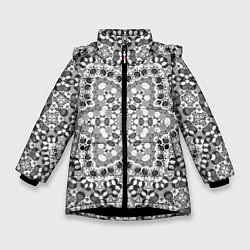 Куртка зимняя для девочки Черно-белый орнамент мандала, цвет: 3D-черный