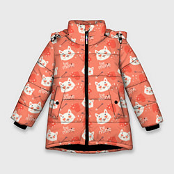 Зимняя куртка для девочки Паттерн кот на персиковом фоне