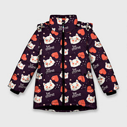 Зимняя куртка для девочки Паттерн котика на темном фоне