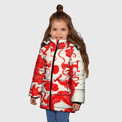 Куртка зимняя для девочки Японские красные драконы, цвет: 3D-красный — фото 2