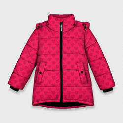 Куртка зимняя для девочки Красный паттерн с мелкими сердечками, цвет: 3D-черный