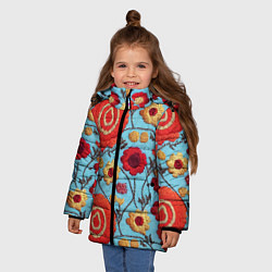 Куртка зимняя для девочки Эффект вышивки маки, цвет: 3D-светло-серый — фото 2
