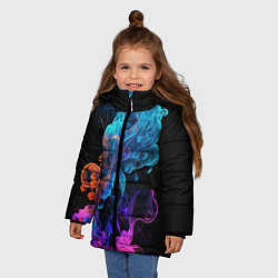 Куртка зимняя для девочки Неоновый цветной дым на черном фоне, цвет: 3D-светло-серый — фото 2