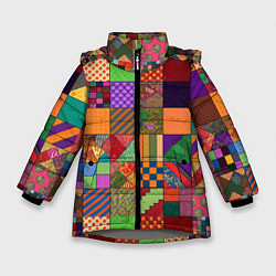 Куртка зимняя для девочки Разноцветные лоскуты от нейросети, цвет: 3D-светло-серый
