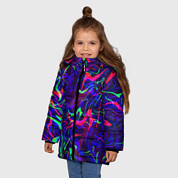 Куртка зимняя для девочки Неон: яркие линии, цвет: 3D-черный — фото 2