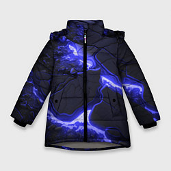 Куртка зимняя для девочки Красивая синяя неоновая лава, цвет: 3D-светло-серый