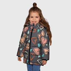 Куртка зимняя для девочки Много сердец, цвет: 3D-черный — фото 2