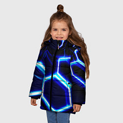 Куртка зимняя для девочки Neon abstraction plates storm, цвет: 3D-светло-серый — фото 2