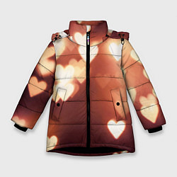Куртка зимняя для девочки Летящие сердечки, цвет: 3D-черный