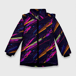 Куртка зимняя для девочки Глитч полосы, цвет: 3D-черный