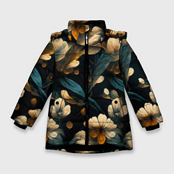 Куртка зимняя для девочки Узор цветочный паттерн, цвет: 3D-черный