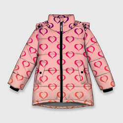 Куртка зимняя для девочки Сердечный принт на день влюблённых, цвет: 3D-светло-серый
