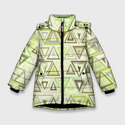 Куртка зимняя для девочки Геометрический светло-зелёный паттерн из треугольн, цвет: 3D-черный