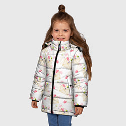 Куртка зимняя для девочки Конверты с сердечками - паттерн, цвет: 3D-светло-серый — фото 2