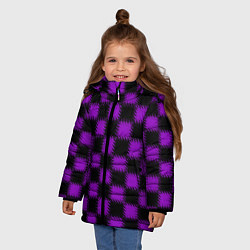 Куртка зимняя для девочки Фиолетовый черный узор Шахматка, цвет: 3D-светло-серый — фото 2