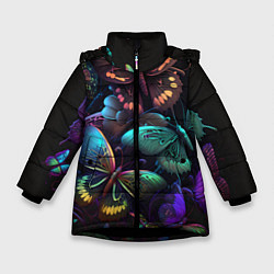 Зимняя куртка для девочки Разные неоновые бабочки