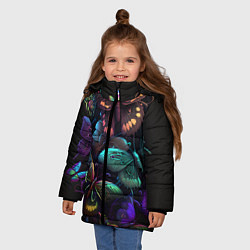 Куртка зимняя для девочки Разные неоновые бабочки, цвет: 3D-красный — фото 2