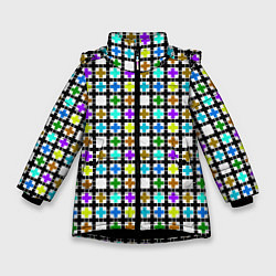 Куртка зимняя для девочки Геометрический узор в клетку разноцветный, цвет: 3D-черный