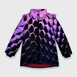 Куртка зимняя для девочки Шестиугольники волны, цвет: 3D-красный