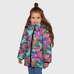 Куртка зимняя для девочки Цветочный паттерн арт, цвет: 3D-светло-серый — фото 2