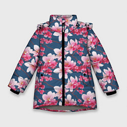 Куртка зимняя для девочки Паттерн сакура, цвет: 3D-светло-серый