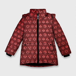 Куртка зимняя для девочки Паттерн элементали под пиро, цвет: 3D-черный