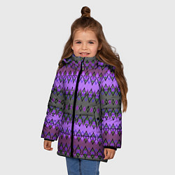 Куртка зимняя для девочки Серо-фиолетовый этнический геометрический узор, цвет: 3D-светло-серый — фото 2