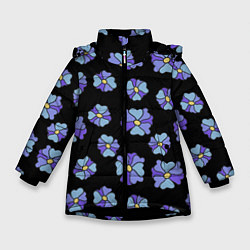 Зимняя куртка для девочки Дудл цветы на черном - паттерн