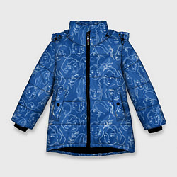 Куртка зимняя для девочки Женские лица на джинсовом синем, цвет: 3D-черный