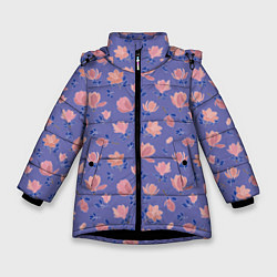 Куртка зимняя для девочки Цветы магнолии на нежно-лиловом, цвет: 3D-черный