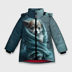 Куртка зимняя для девочки Милый щенок в одеяле, цвет: 3D-красный