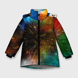 Куртка зимняя для девочки Бескрайний космос - неон, цвет: 3D-светло-серый
