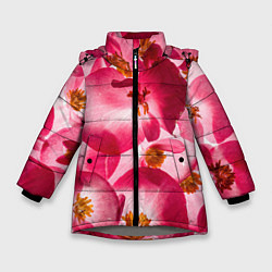 Куртка зимняя для девочки Цветы бегония текстура, цвет: 3D-светло-серый