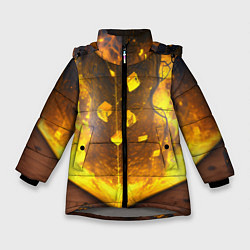 Куртка зимняя для девочки Куб с огнём, цвет: 3D-светло-серый