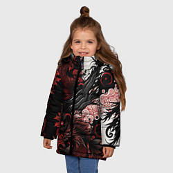 Куртка зимняя для девочки Красный Irezumi узор, цвет: 3D-черный — фото 2