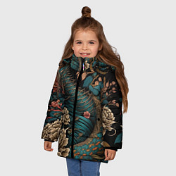 Куртка зимняя для девочки Японский змей Irezumi, цвет: 3D-черный — фото 2
