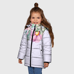 Куртка зимняя для девочки Пастельные цветы акварелью - наверху, цвет: 3D-черный — фото 2