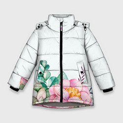Куртка зимняя для девочки Цветы нарисованные акварелью - снизу, цвет: 3D-светло-серый