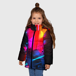 Куртка зимняя для девочки Neon stripes color, цвет: 3D-светло-серый — фото 2