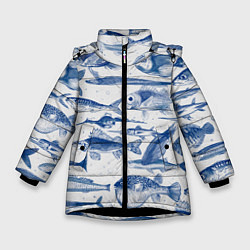 Куртка зимняя для девочки Морские рыбы, цвет: 3D-черный