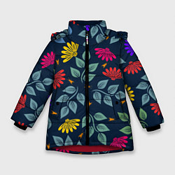 Куртка зимняя для девочки Листья и цветы, цвет: 3D-красный