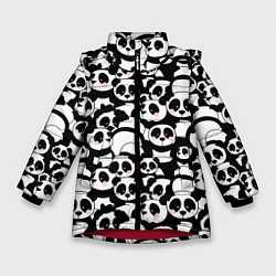 Куртка зимняя для девочки Чёрно-белые панды, цвет: 3D-красный